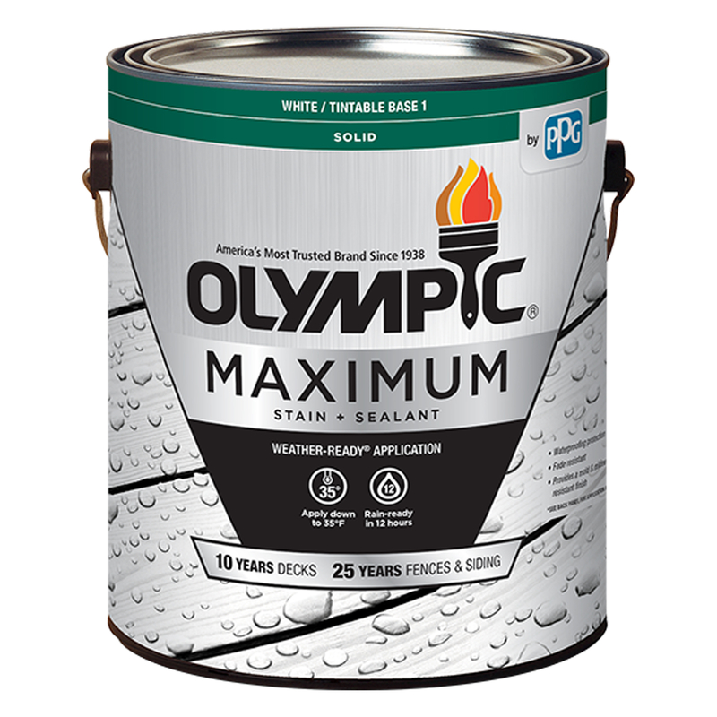 OLYMPIC进口代理批发 Olympic Maximum 固体可着色白色基料 1 丙烯酸乳胶着色剂和密封剂 1 加仑