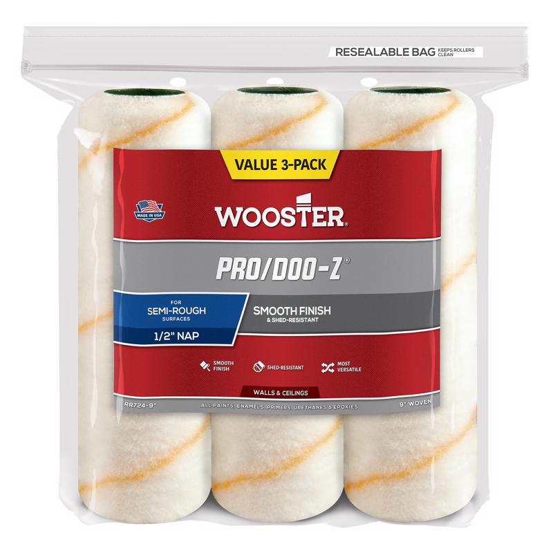 酷牌库|商品详情-WOOSTER进口代理批发 Wooster Pro/Doo-Z 织物 9 英寸宽X 1/2 英寸常规油漆滚筒盖 3 个装