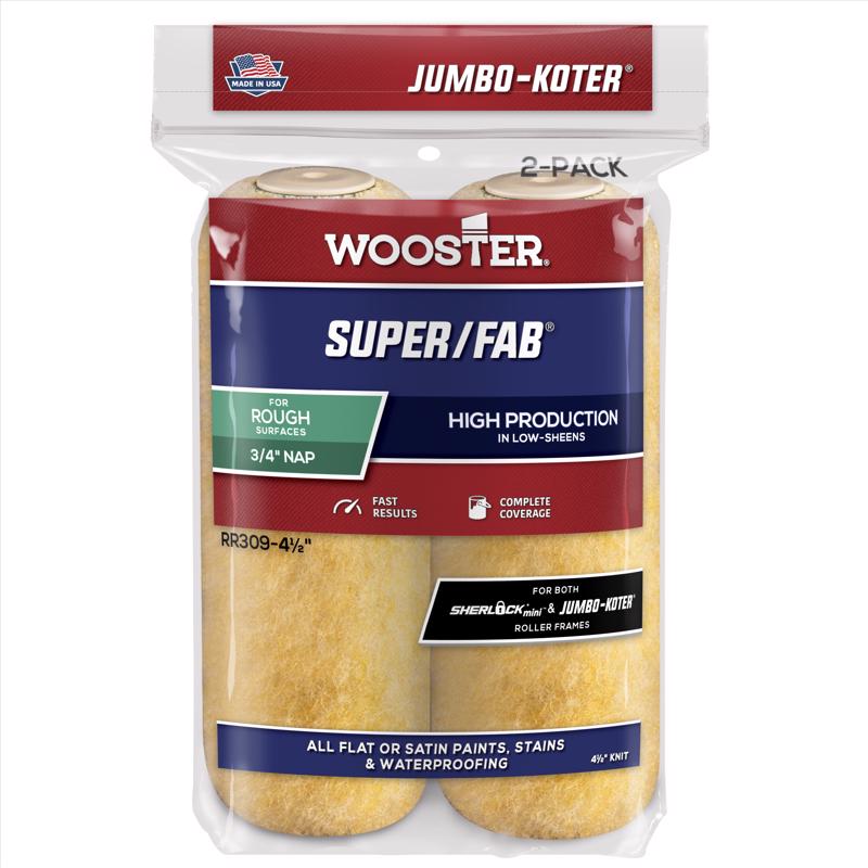 WOOSTER进口代理批发 Wooster Super/Fab Knit 4-1/2 英寸 WX 3/4 英寸巨型迷你油漆滚筒盖 2 个装