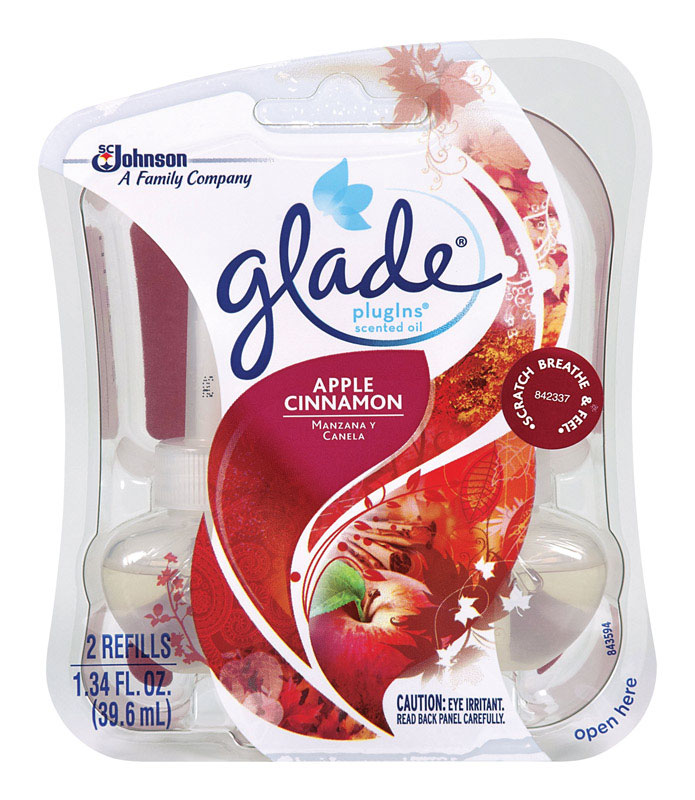 GLADE进口代理批发 Glade Plug-Ins 苹果肉桂香味空气清新剂油补充装 1.34 盎司液体 2 包