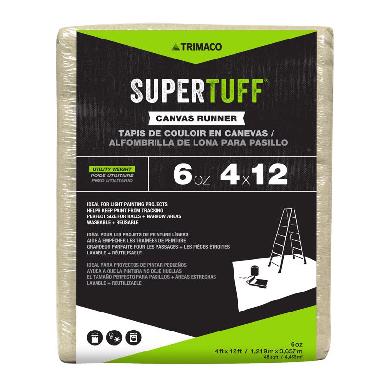 TRIMACO进口代理批发 Trimaco SuperTuff 4 英尺 WX 12 英尺 LX 0.06 百万 6 盎司帆布滴布 1 包