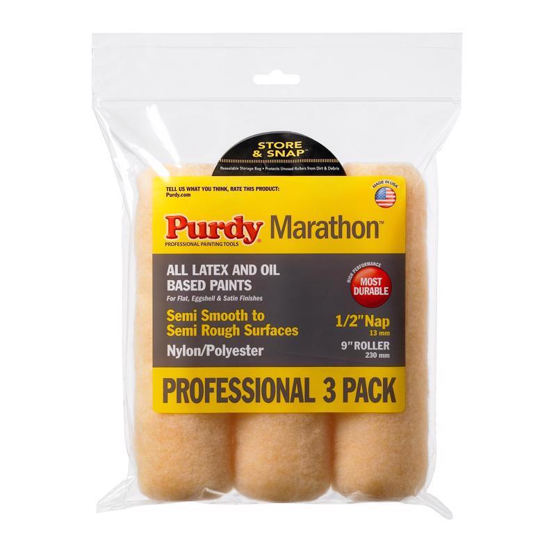 PURDY进口代理批发 Purdy Marathon 尼龙/聚酯纤维 9 英寸宽X 1/2 英寸油漆滚筒盖 3 件装