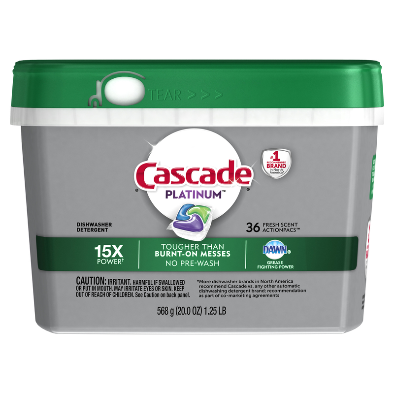 CASCADE进口代理批发 Cascade Platinum Actionpacs Fresh Scent Pods 洗碗机清洁剂 20 盎司 36 包