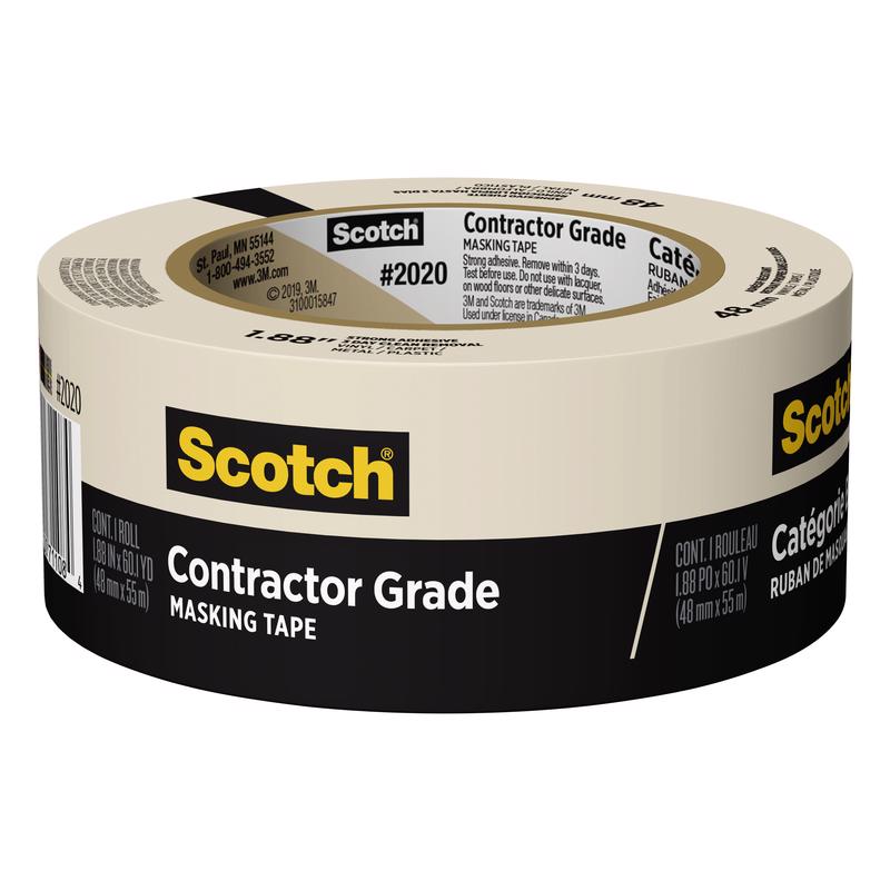 SCOTCH进口代理批发 Scotch Contractor Grade 1.88 英寸 WX 60.1 码长米色中等强度遮蔽胶带 1 包