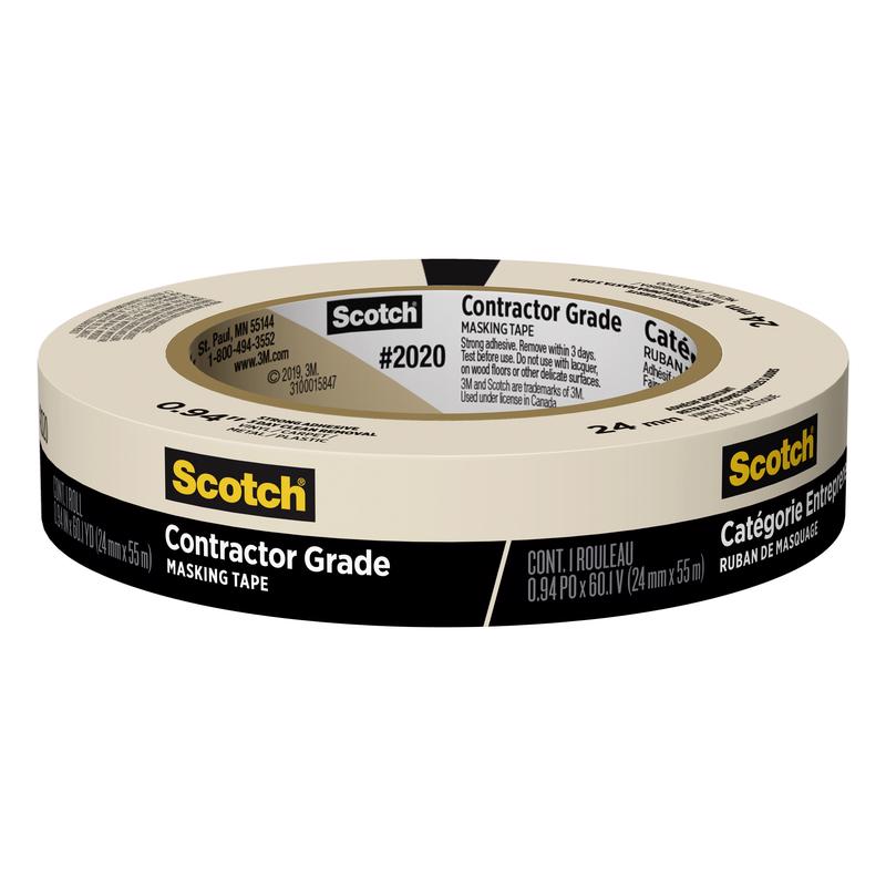 SCOTCH进口代理批发 Scotch Contractor Grade 0.94 英寸 WX 60.1 码长米色中等强度遮蔽胶带 1 包