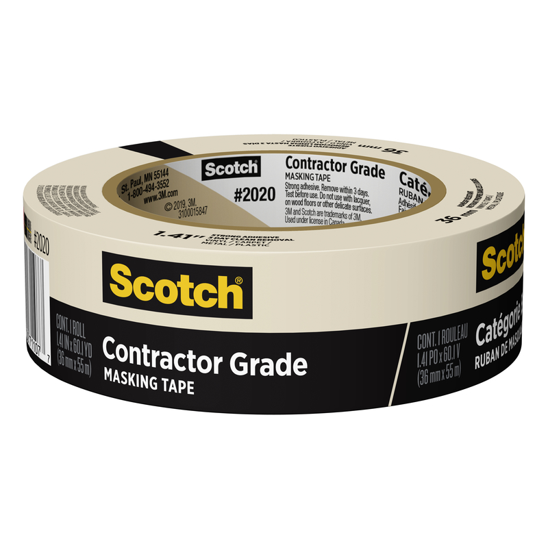 SCOTCH进口代理批发 Scotch Contractor Grade 1.41 英寸 WX 60.1 码长米色中等强度遮蔽胶带 1 包