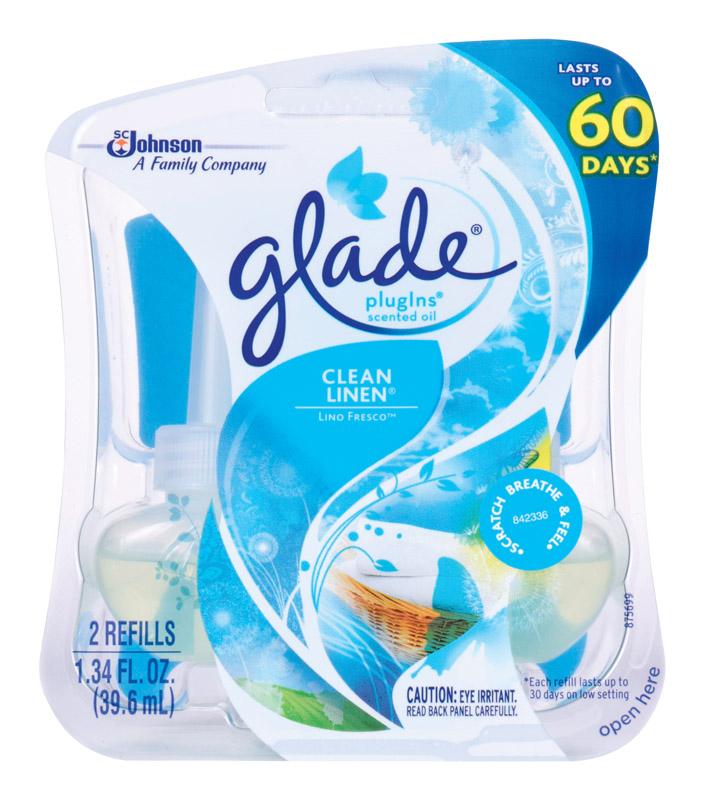 GLADE进口代理批发 Glade Plug-Ins 清洁亚麻香味空气清新剂补充装 1.34 盎司液体