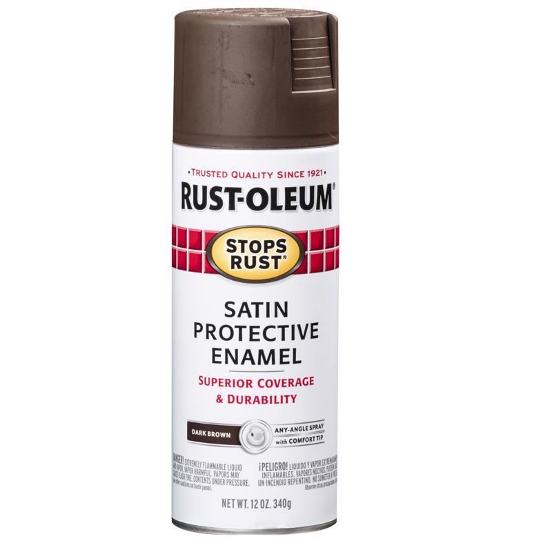 RUST-OLEUM进口代理批发 Rust-Oleum Stops Rust Satin 深棕色防护搪瓷喷漆 12 盎司