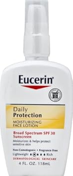 酷牌库|商品详情-Eucerin进口代理批发 Eucerin 日常防护面部乳液，广谱 SPF 30 防晒乳液，面部防晒霜滋润并帮助保护敏感、干性皮肤，无香精乳液，4 液体盎司，包装可能有所不同