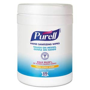 Purell进口代理批发 PURELL 消毒湿巾，6 X 6 3/4，白色，270 片/罐，6 罐/箱