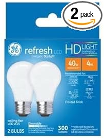 GE进口代理批发 GE Refresh LED 灯泡，40 瓦，日光，A15 吊扇灯泡（2 件装）