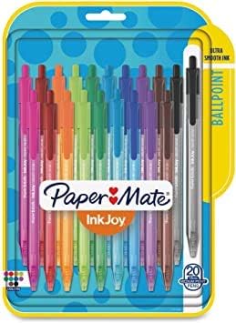 Paper Mate进口代理批发 Paper Mate InkJoy 100RT 可伸缩圆珠笔，中号，什锦，20 支装 (1951396) - 4 支装