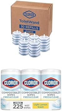 Clorox进口代理批发 Clorox 消毒超值装、马桶棒消毒补充装 30 克拉和多用途可堆肥清洁湿巾，淡柠檬味，75 克拉，3 片装，（捆绑包）