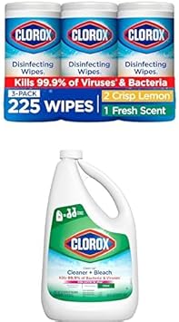 Clorox进口代理批发 Clorox 消毒湿巾和通用清洁喷雾补充装，含漂白剂，消毒湿巾超值装，75 片，3 片装 + Clorox 通用清洁剂，含漂白剂，64 盎司补充装瓶，（捆绑包）