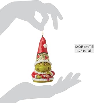 酷牌库|商品详情-Enesco进口代理批发 Enesco Dr. Seuss Grinch by Jim Shore Gnome Santa Grinch 咧着嘴笑的悬挂装饰品，树脂手工制作的收藏品圣诞雕像家居装饰雕塑架雕像礼物，4.75 英寸，多色