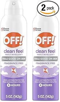 OFF!进口代理批发 离开！ Clean Feel 驱虫气雾剂，含 20% 派卡瑞丁，驱虫喷雾，持久防蚊，皮肤感觉良好，5 盎司（2 件装）