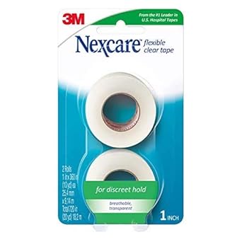 Nexcare进口代理批发 Nexcare 柔性透明胶带，防水透明医用胶带，固定敷料和导管 - 1 英寸 x 10 码，2 卷胶带