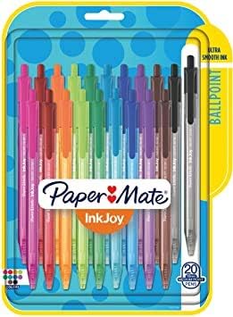 Paper Mate进口代理批发 Paper Mate InkJoy 100RT 可伸缩圆珠笔，中号，什锦，20 支装 (1951396) - 2 支装