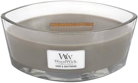 酷牌库|商品详情-WoodWick进口代理批发 WoodWick 椭圆香薰蜡烛，沙子和浮木，16 盎司 |燃烧时间长达 50 小时，中等沙漏蜡烛，晚间篝火 - 优质大豆混合蜡，Pluswick 创新木芯，美国制造