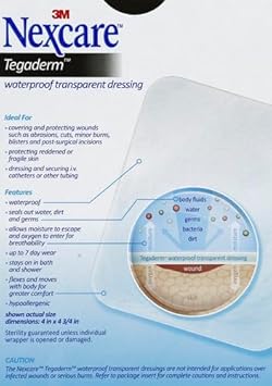 酷牌库|商品详情-Nexcare进口代理批发 Nexcare Tegaderm 防水透明敷料，防污、防菌，为轻微烧伤、擦伤、割伤、水泡和擦伤提供保护，4 x 4.75 英寸，4 片（5 片装）