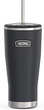 THERMOS进口代理批发 THERMOS ICON 系列不锈钢冷饮杯，带盖子和吸管 - 24 盎司，花岗岩 - 真空隔热杯