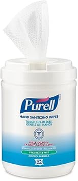 Purell进口代理批发 PURELL 预湿消毒湿巾，酒精配方，6 x 7，白色，175/罐