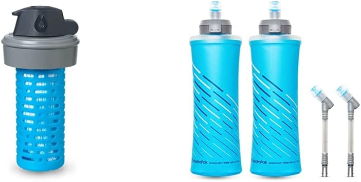 HydraPak进口代理批发 HydraPak UltraFlask Speed 600ml 2 件装 - 用于水袋背心和跑步包的可折叠软瓶水瓶 Ultraflask 和兼容的 42 毫米过滤盖 - 水过滤配件