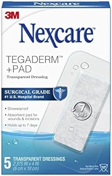 Nexcare进口代理批发 Nexcare Tegaderm + 垫透明敷料，吸收垫可吸收液体，不会粘在伤口上，2-3/8 英寸 x 4 英寸（4 件装）