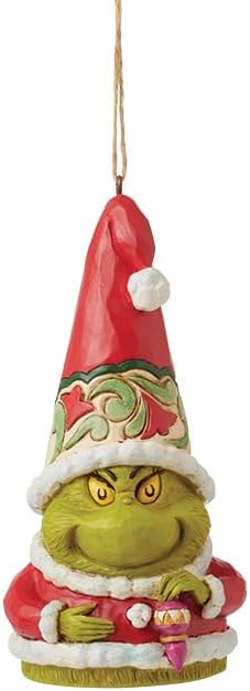 Enesco进口代理批发 Enesco Dr. Seuss Grinch by Jim Shore Gnome Santa Grinch 咧着嘴笑的悬挂装饰品，树脂手工制作的收藏品圣诞雕像家居装饰雕塑架雕像礼物，4.75 英寸，多色