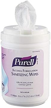 Purell进口代理批发 Purell 903106 预湿消毒湿巾，酒精配方，6 x 7，白色，175/罐