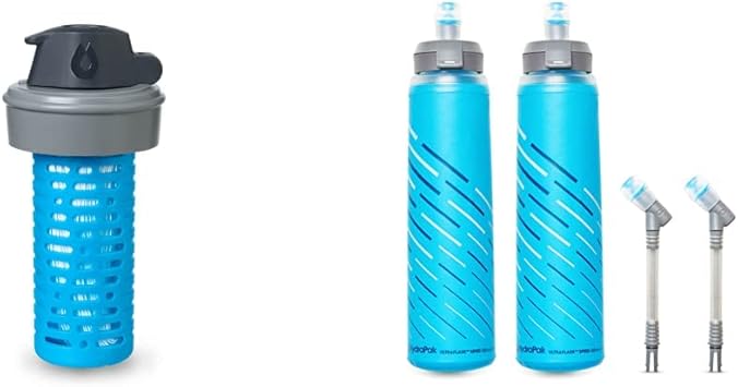 HydraPak进口代理批发 HydraPak UltraFlask Speed 500ml 2 件装 - 用于水袋背心和跑步包的可折叠软瓶水瓶 Ultraflask 和兼容的 42 毫米过滤盖 - 水过滤配件