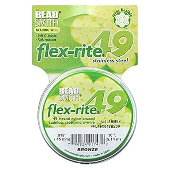 The Beadsmith进口代理批发 Beadsmith Flex-Rite 49 股尼龙涂层、不锈钢串珠线、珠宝制作供应（0.018 直径，青铜 - 30 英尺）