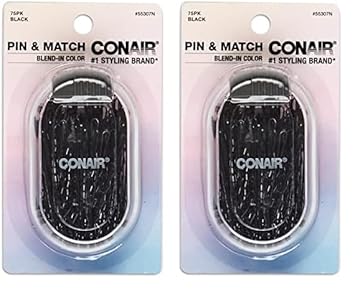 CONAIR进口代理批发 Conair 别针和火柴发夹，黑色发夹，装在储物容器内，75 克拉（2 件装）