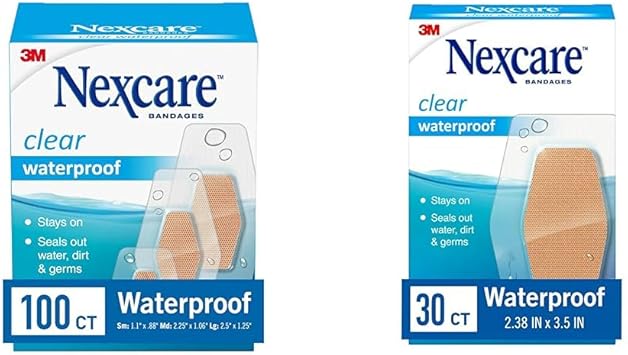 Nexcare进口代理批发 Nexcare 防水绷带，可留在泳池中，保持 12 小时，透明绷带和膝盖和肘部防水透明绷带，可在浴缸、淋浴或泳池中留在皮肤上