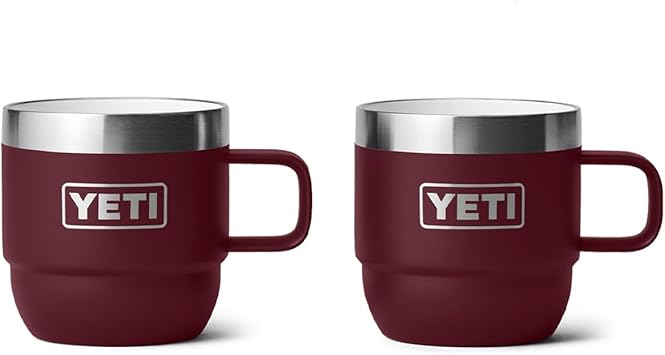 YETI进口代理批发 YETI Rambler 6 盎司可堆叠马克杯，不锈钢，真空隔热浓缩咖啡/咖啡杯，2 件装