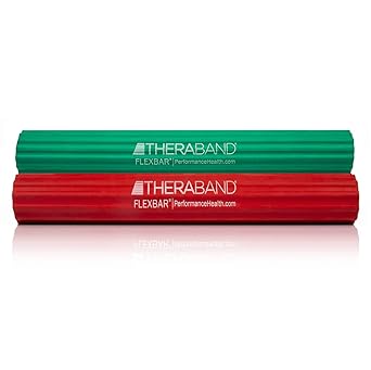 酷牌库|商品详情-Theraband进口代理批发 THERABAND FlexBar，网球肘治疗杆，缓解肌腱炎疼痛并提高握力，适用于高尔夫球手肘部和肌腱炎的阻力杆，轻中型，2 件装，红色/绿色