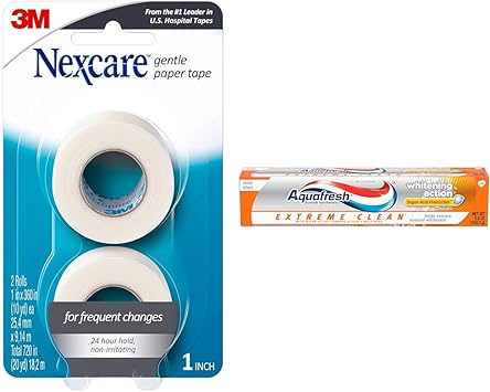 Nexcare进口代理批发 Nexcare 温和纸胶带 2 卷和 Aquafresh 极致清洁美白牙膏 5.6 盎司