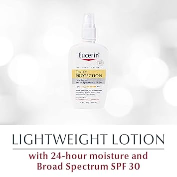 酷牌库|商品详情-Eucerin进口代理批发 Eucerin 日常防护面部乳液，广谱 SPF 30 防晒乳液，面部防晒霜滋润并帮助保护敏感、干性皮肤，无香精乳液，4 液体盎司，包装可能有所不同