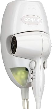 CONAIR进口代理批发 Conair 134W 迷你涡轮白色壁挂式吹风机带夜灯 - 1600W