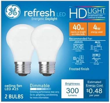 酷牌库|商品详情-GE进口代理批发 GE Refresh LED 灯泡，40 瓦，日光，A15 吊扇灯泡，磨砂（2 件装）