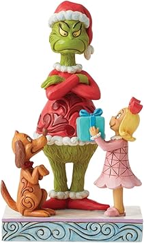 Enesco进口代理批发 Enesco Dr. Seuss Grinch 由 Jim Shore Grinch Max 和 Cindy Lou 赠送礼物雕像，树脂手绘精制收藏圣诞雕像家居装饰雕像礼物，7.24 英寸，多色