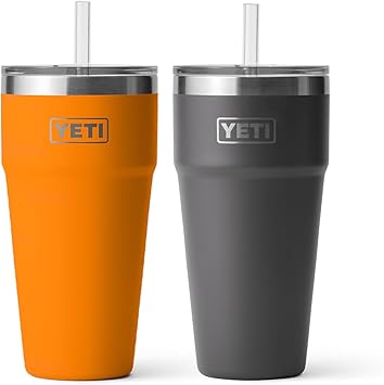 YETI进口代理批发 YETI Rambler 26 盎司吸管杯 2 件装，(1) 木炭和 (1) 帝王蟹橙