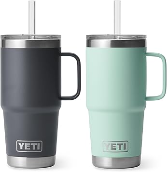 YETI进口代理批发 YETI Rambler 25 盎司吸管杯 2 件装，(1) 个木炭和 (1) 个海泡沫