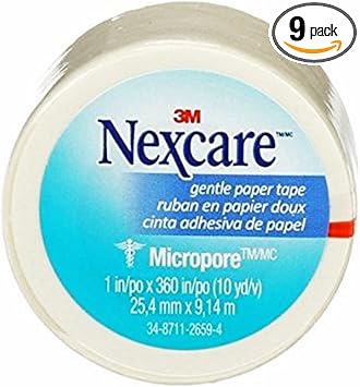 Nexcare进口代理批发 Nexcare 微孔温和纸胶带，透气，1 英寸 X 10 码，9 卷