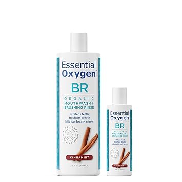 Essential Oxygen进口代理批发 Essential Oxygen BR 认证有机刷牙漱口水，全天然漱口水，可让牙齿更白、口气更清新、牙龈更健康，不含酒精口腔护理，肉桂，2 件套，16 盎司