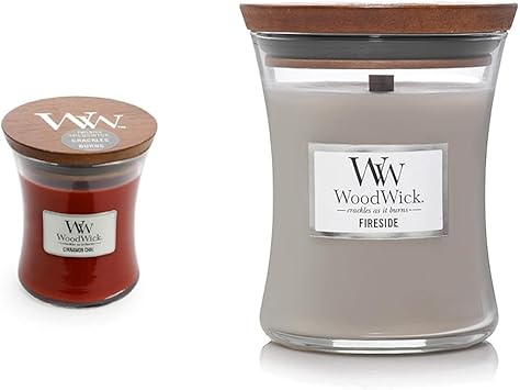 WoodWick进口代理批发 WoodWick 中号沙漏蜡烛，Cinnamon Chai - 优质大豆混合蜡，Pluswick Innovation Wood Wick，美国制造和中号沙漏蜡烛，Fireside - 优质大豆混合蜡