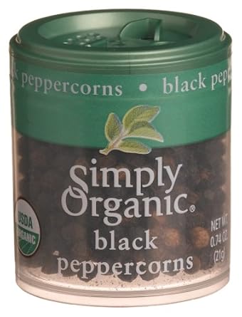 Simply Organic进口代理批发 Simply Organic Peppercorns，黑整粒有机认证，0.74 盎司容器（6 件装）