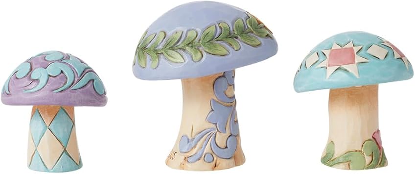 酷牌库|商品详情-Enesco进口代理批发 Enesco Jim Shore Heartwood Creek Nature's Meadow Mushrooms 微型雕像 3 件套 - 树脂石手绘精制收藏装饰侏儒迷你雕像家居装饰雕像，2.5 英寸