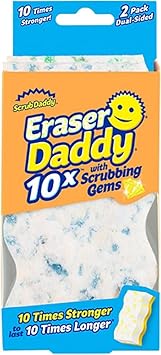 Scrub Daddy进口代理批发 Scrub Daddy Eraser Daddy 10x，用于油漆墙壁的魔术橡皮擦海绵，踢脚板清洁剂，三聚氰胺海绵，双面擦洗垫，通用清洁海绵，魔术除痕剂，2 件装