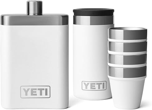 YETI进口代理批发 YETI 7 盎司烧瓶，带配色小酒杯套装，白色